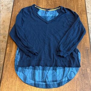 Pilcro Navy and Plaid Textured Top